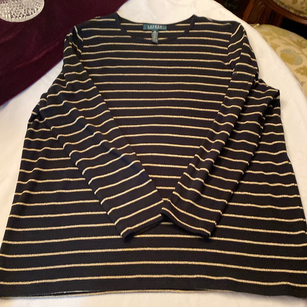 Ralph Lauren, black and gold striped long sleeve top